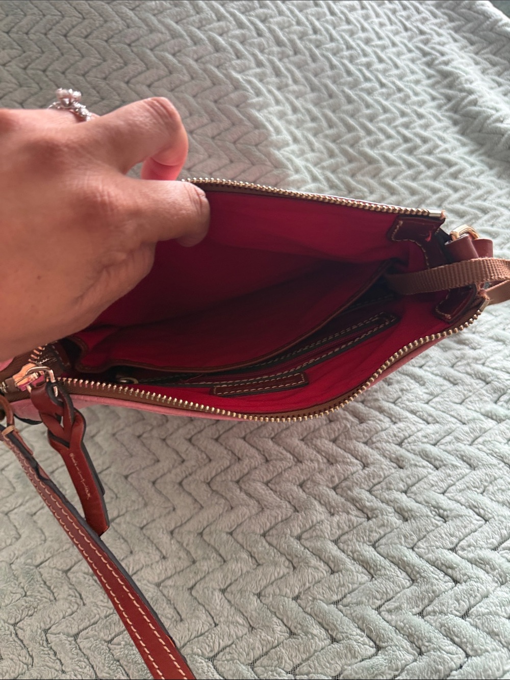 Dooney & Bourke Pink Pebble Leather Crossbody with Brown Trim - Picture 6 of 8